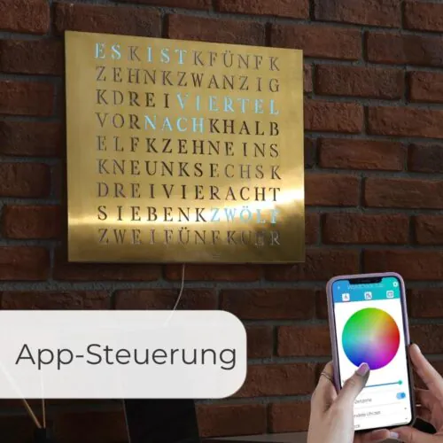 Wordclock Jupiter Edelstahl gelasert in Gold