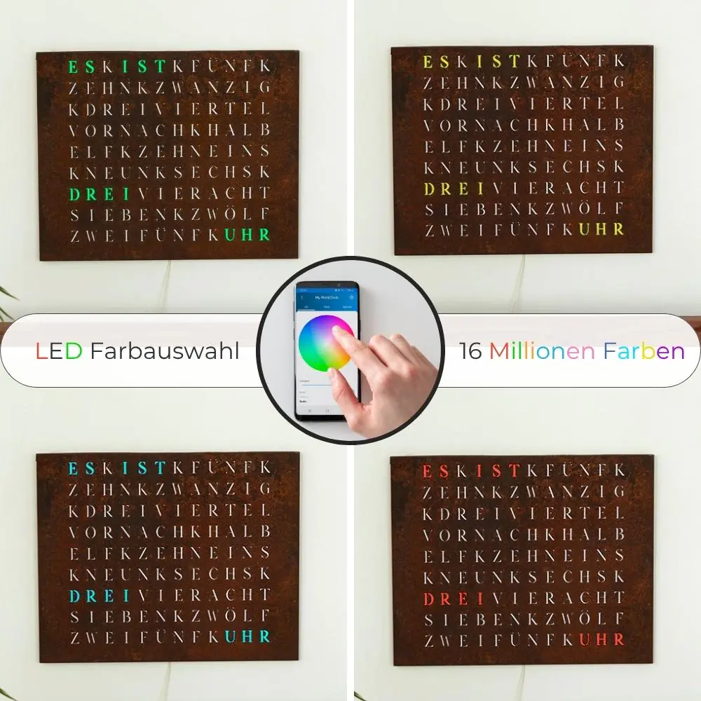 Wordclock Jupiter Rost Optik - Eisen gerostet und gelasert