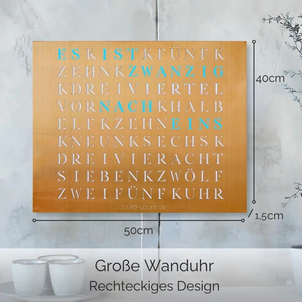 Wordclock Jupiter Edelstahl gelasert in Gold