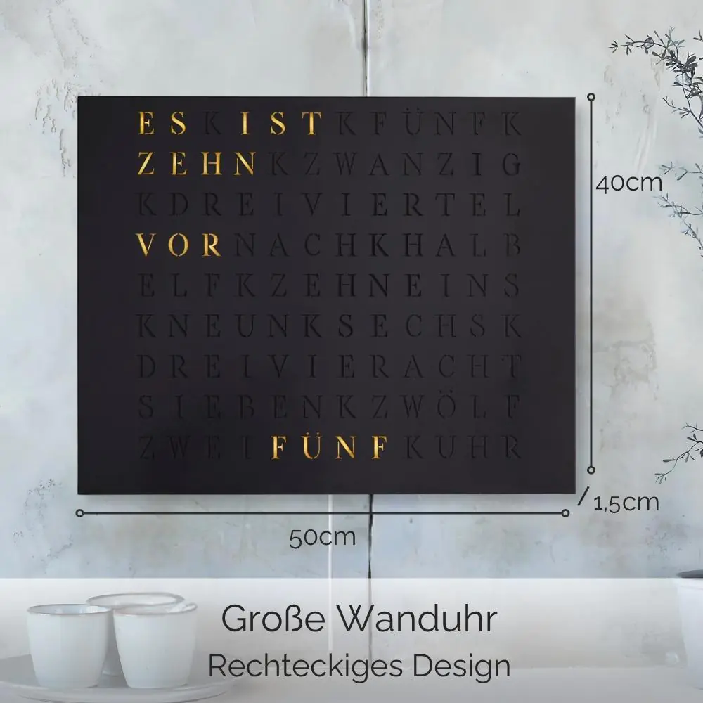 Wordclock Jupiter Edelstahl gelasert in matt Schwarz