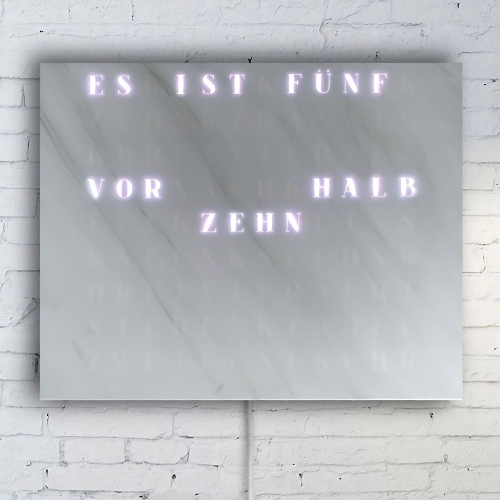 Wordclock Jupiter Weißer Marmor Optik