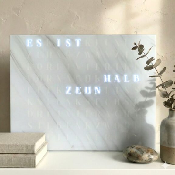 Wordclock Jupiter White Marble Design