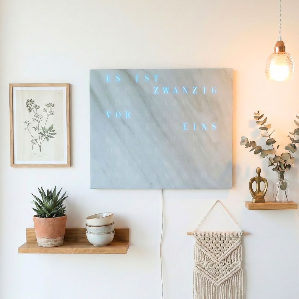 Wordclock Jupiter Weißer Marmor Optik