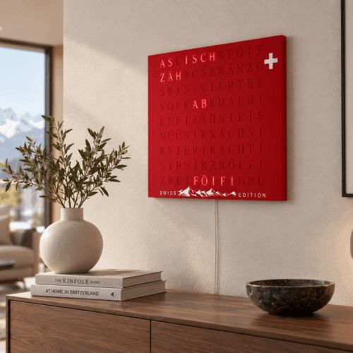 The look of Wordclock Jupiter Edelstahl Special Swiss Edition