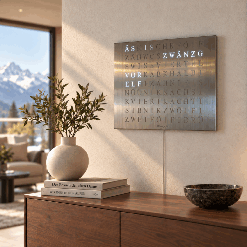 Wordclock Jupiter Edelstahl - Swiss Edition in interior