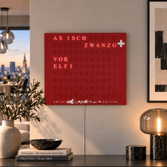 Wordclock Jupiter Stainless Steel Special Swiss Editon in interior