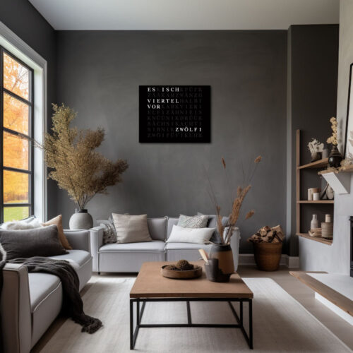 Wordclock Jupiter WordClock Edelstahl matt Schwarz - Swiss Edition in interior