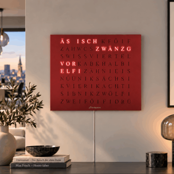 Wordclock Jupiter Stainless Steel Red - Swiss Edition in interior