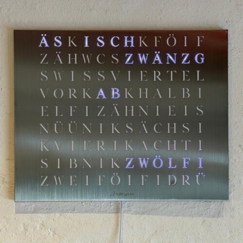 Wordclock Jupiter Edelstahl - Swiss Edition closeup