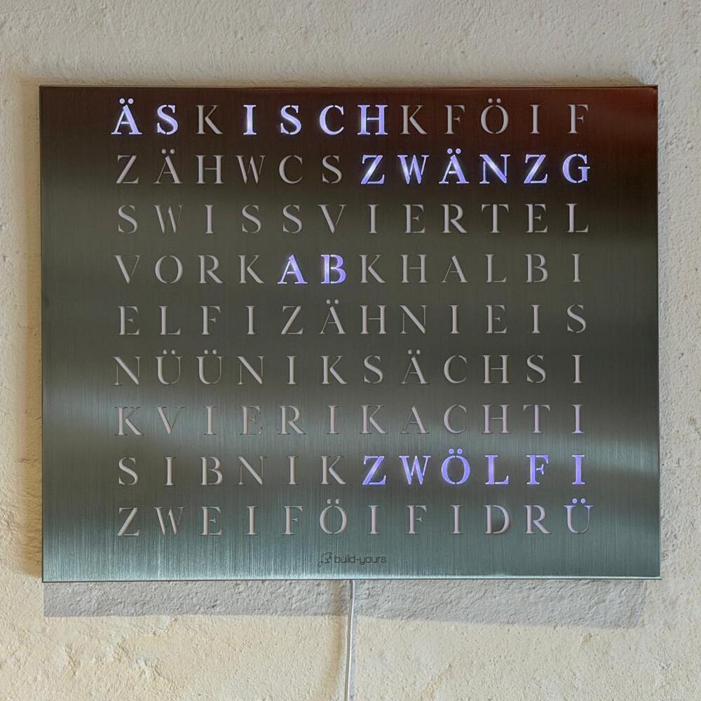 Wordclock Jupiter Edelstahl - Swiss Edition closeup
