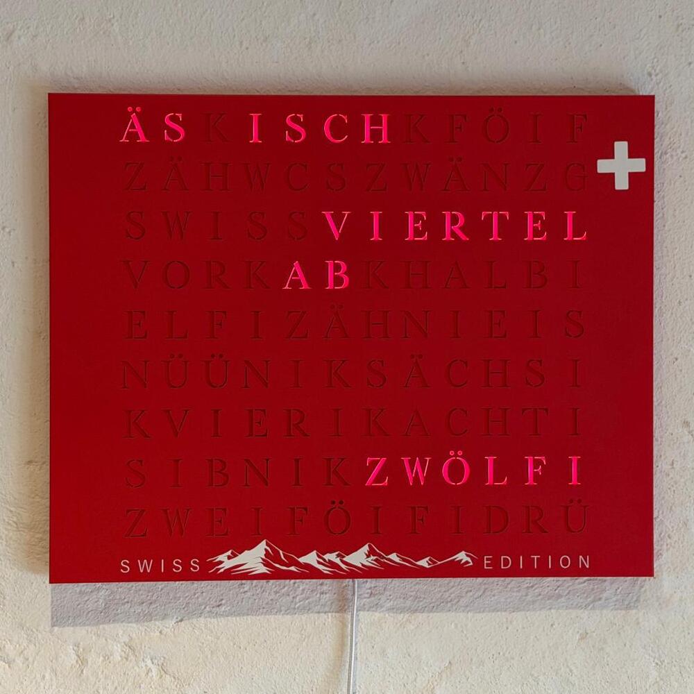 The look of Wordclock Jupiter Edelstahl Special Swiss Edition