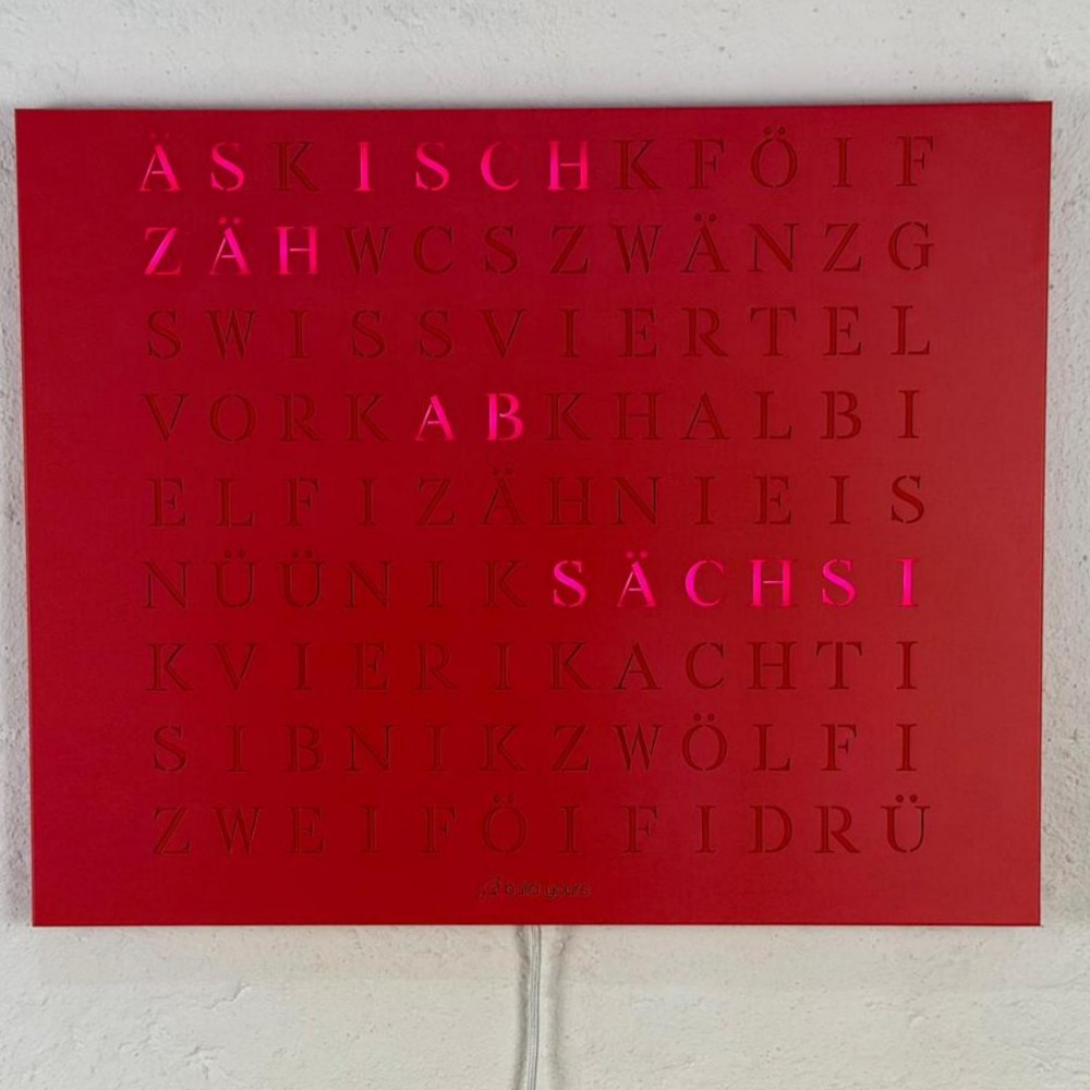 The new Wordclock Jupiter Edelstahl Rot - Swiss Edition