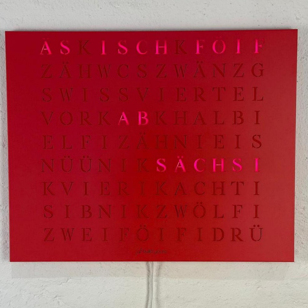 Wordclock Jupiter Edelstahl Rot - Swiss Edition in interior