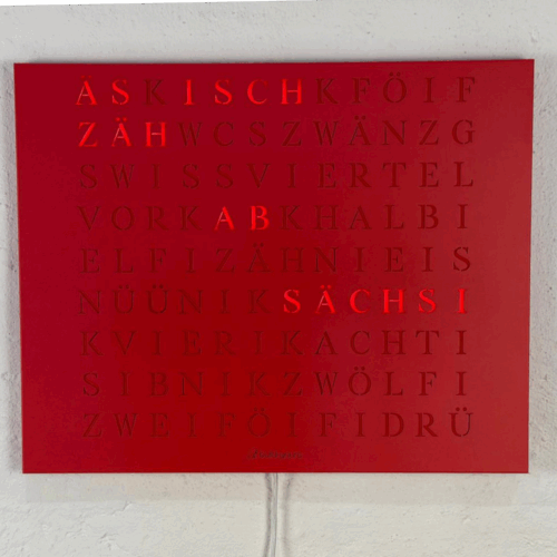 Wordclock Jupiter Edelstahl Rot - Swiss Edition in interior