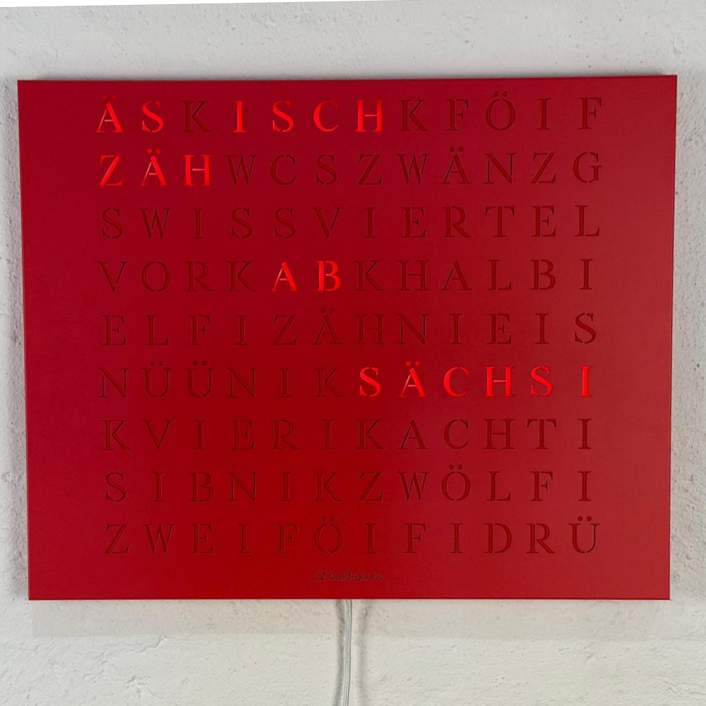Wordclock Jupiter Edelstahl Rot - Swiss Edition in interior