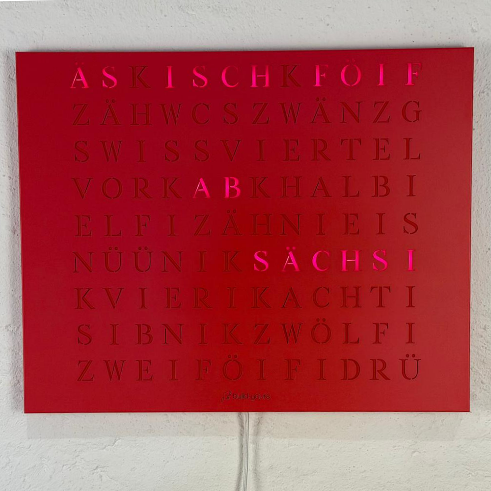 The new Wordclock Jupiter Edelstahl Rot - Swiss Edition