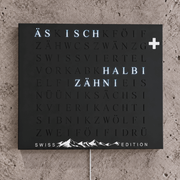 Wordclock Jupiter Special Swiss Black Edition closeup