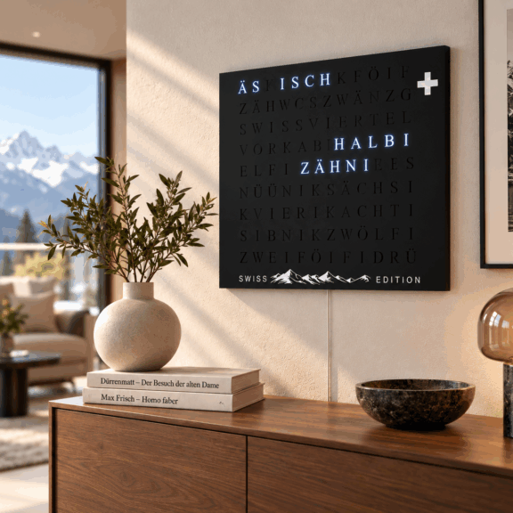 Wordclock Jupiter Special Swiss Black Edition in interior