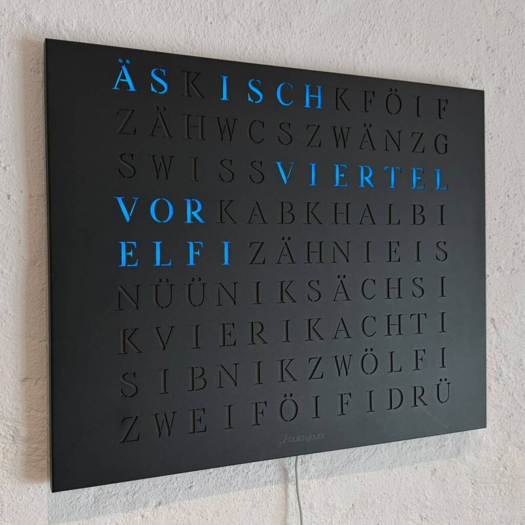 Wordclock Jupiter Stahl matt Schwarz - Swiss Edition
