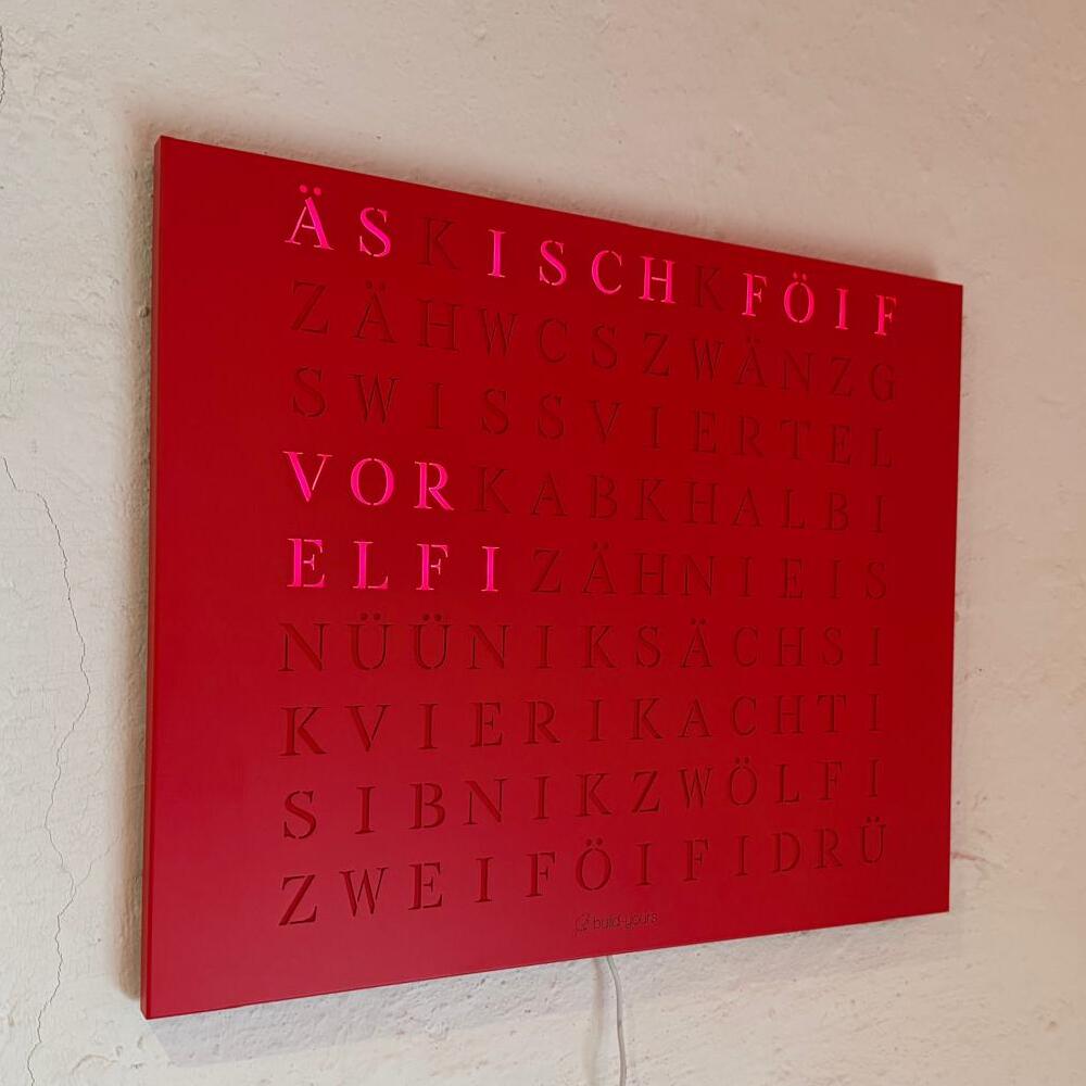 Wordclock Jupiter Edelstahl Rot - Swiss Edition