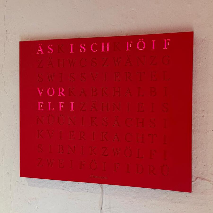 Wordclock Jupiter Edelstahl Rot - Swiss Edition