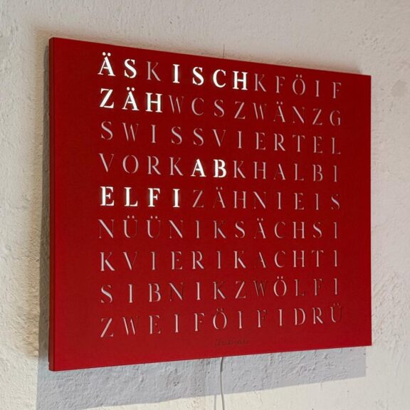 Wordclock Jupiter Edelstahl Rot - Swiss Edition