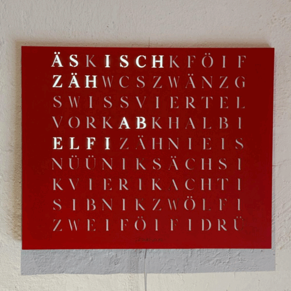 The new Wordclock Jupiter Edelstahl Rot - Swiss Edition