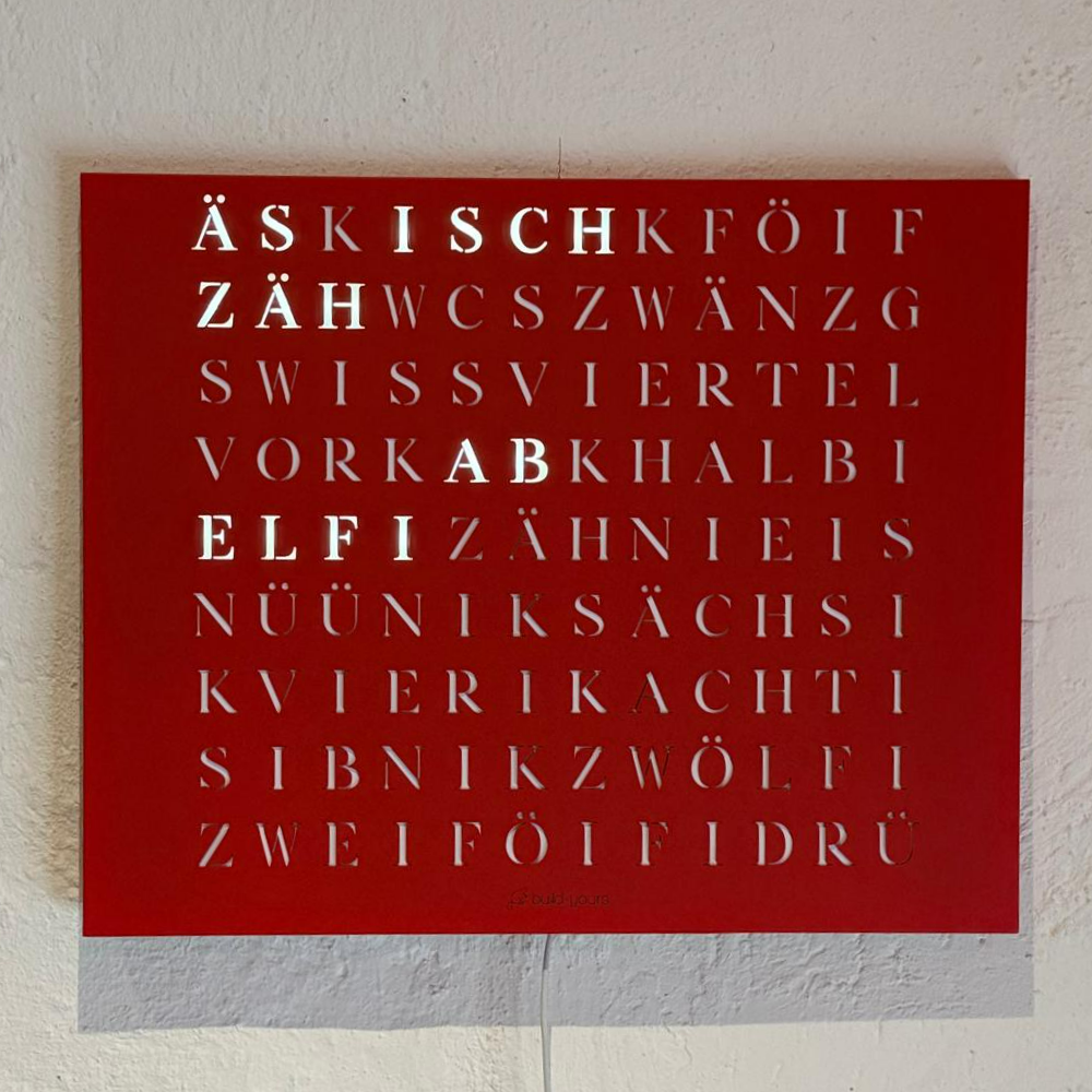 The new Wordclock Jupiter Edelstahl Rot - Swiss Edition