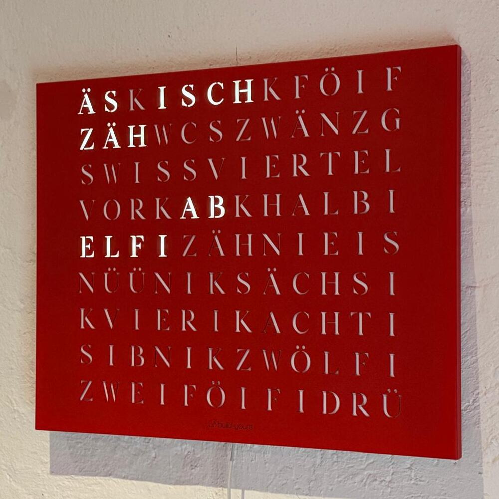 Wordclock Jupiter Edelstahl Rot - Swiss Edition