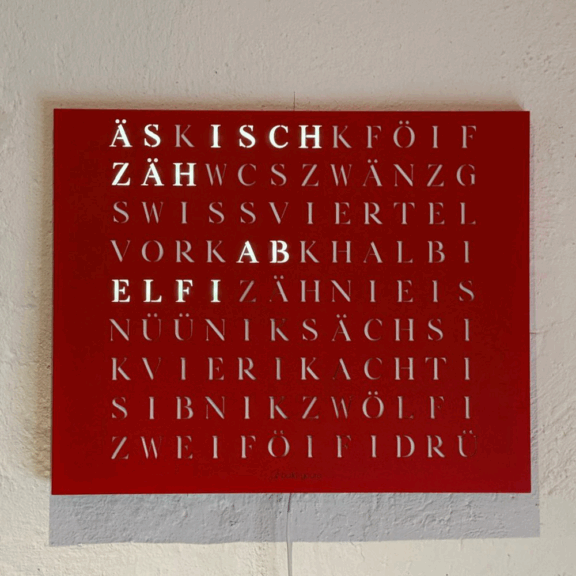 Wordclock Jupiter Edelstahl Rot - Swiss Edition