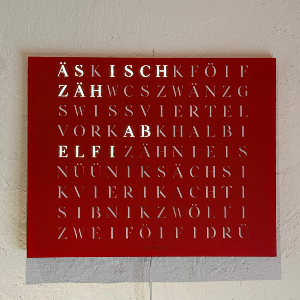 Wordclock Jupiter Edelstahl Rot - Swiss Edition