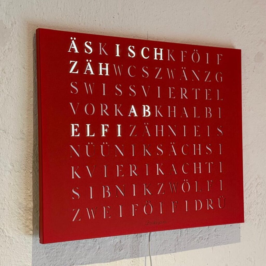 Wordclock Jupiter Edelstahl Rot - Swiss Edition