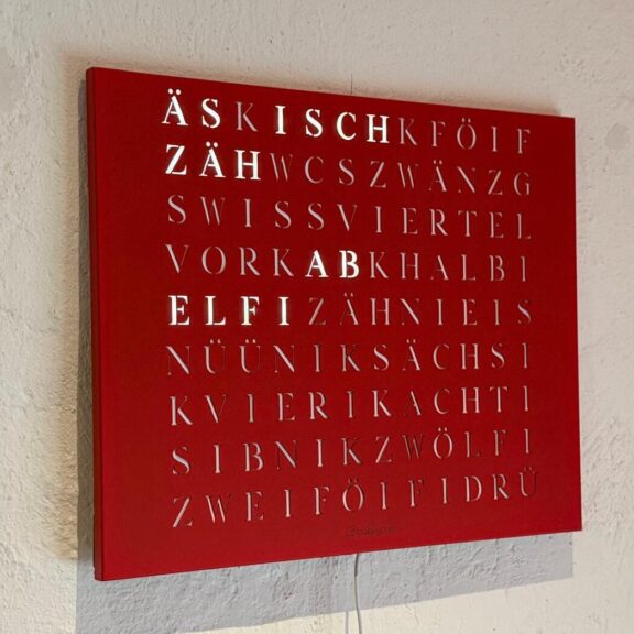 Wordclock Jupiter Edelstahl Rot - Swiss Edition